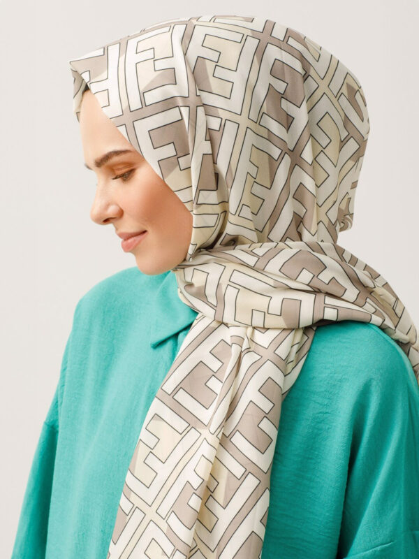 F Desen Krep Şal Bej - Renk: Bej