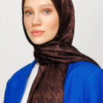 Acı Kahve Kazayağı Desen Parlak Jakar Şal