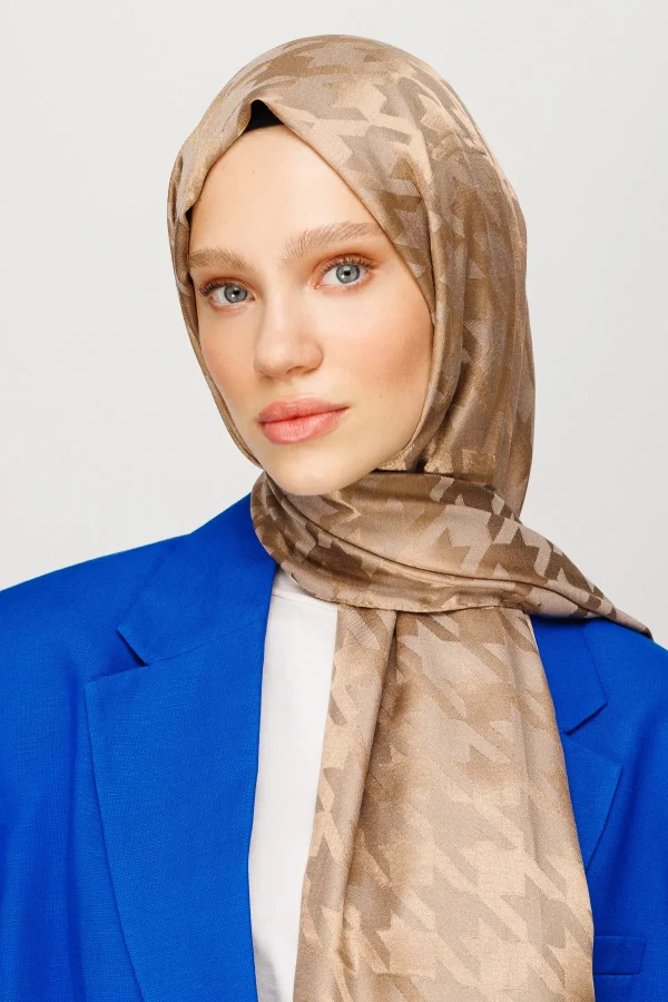 Kazayağı Desen Parlak Jakar Şal Kahverengi