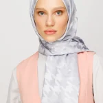 Kazayağı Desen Parlak Jakar Şal Gümüş