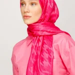 Kazayağı Desen Parlak Jakar Şal Fuşya