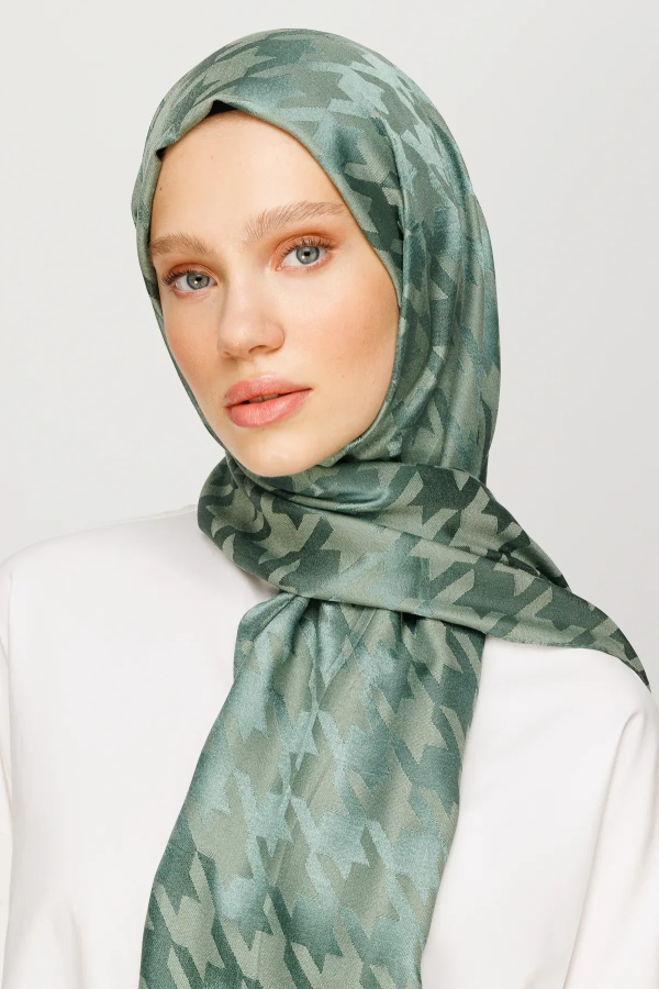 Kazayağı Desen Parlak Jakar Şal Küf Yeşili