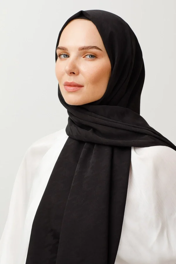 Kazayağı Desen Parlak Jakar Şal Siyah