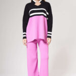 Şerit Detaylı Triko Takım Pembe