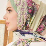 Yamalı Çiçek Desen Dijital Soft Şal Yeşil