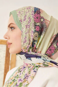 Yamalı Çiçek Desen Dijital Soft Şal Yeşil