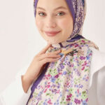 Yamalı Çiçek Desen Dijital Soft Şal Mor