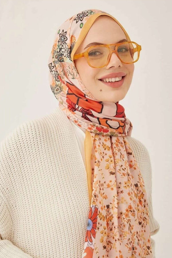 Yamalı Çiçek Desen Dijital Soft Şal Hardal